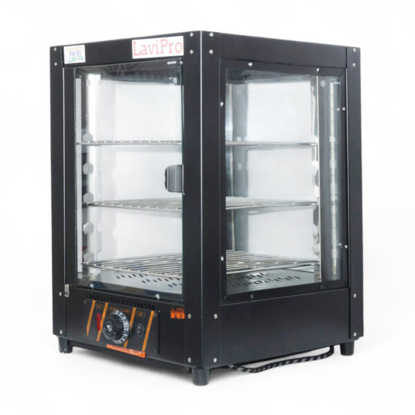 LaviPro 50L Electric Food Display Warmer | 600W Commercial Hot Case with 3 Racks | Steel Countertop Food Warmer for Pizza, Patties, Pastries & Snacks – Full Black | Made in India - Image 4